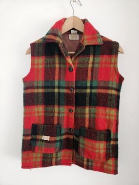 Vintage Regent Mohair Wool Sweater Vest Buffalo Plaid 70s 80s